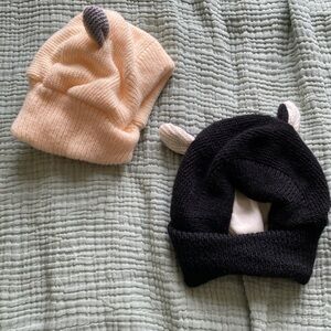 Adorable Black and Cream Dog Animal Ear Beanies